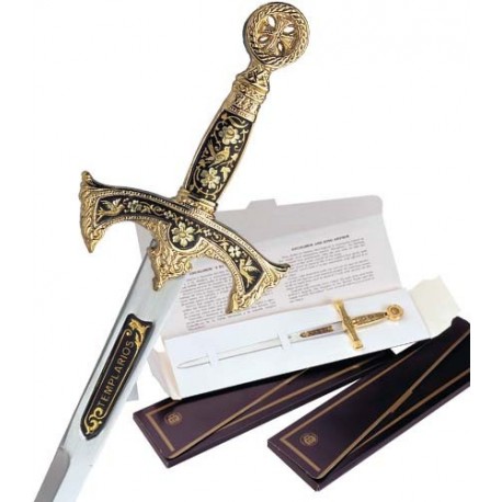 Damascene Templar Knight Sword Letter Opener Type 2